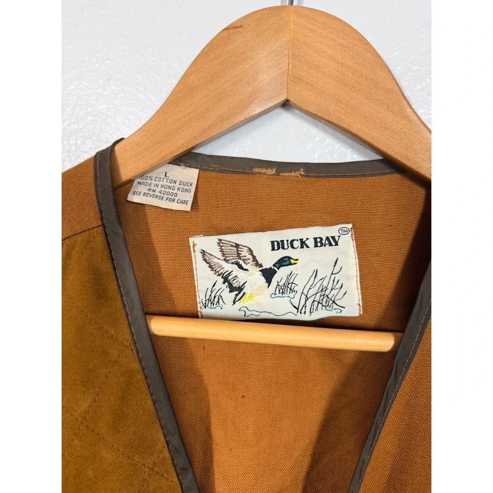 Duck Bay‎ Hunting Vest Mens Large Brown Vintage Canvas Utility Shell Pocket